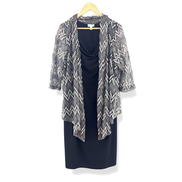 Black Silver Crocheted 1-Piece‎ Jacket Dress Size 18W 2X Mother Bride Groom Plus - Picture 8 of 9